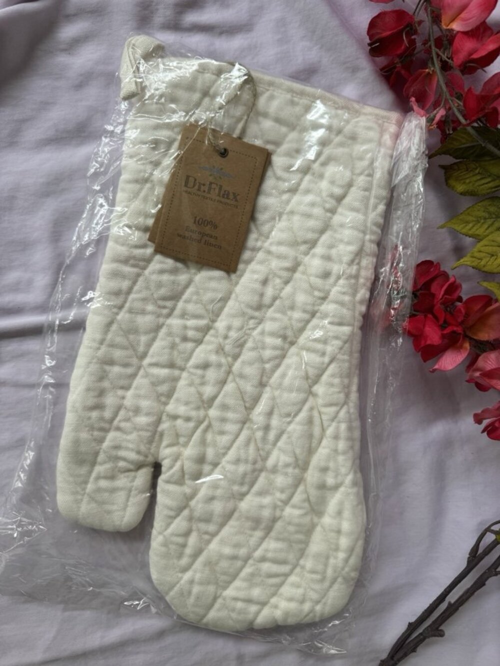 Vikolino Ivory Linen Quilted Oven Glove Machine Washable 12.5" x 7" NEW